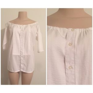 Off the shoulder tuxedo style shirt